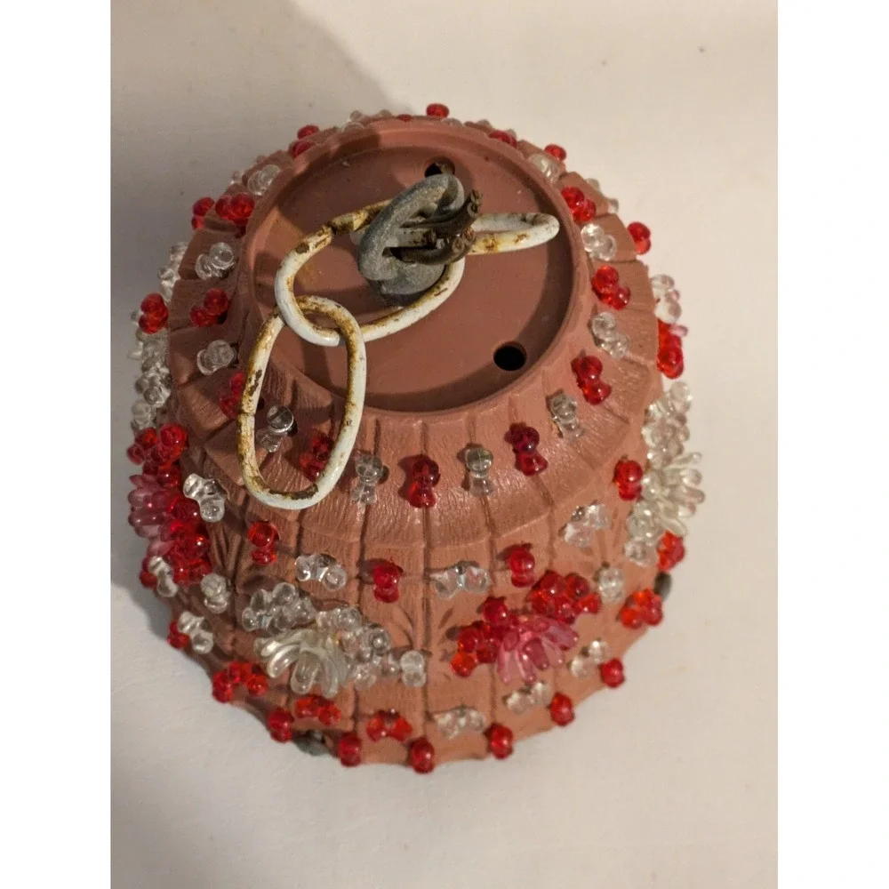 1970s Lawnware Hanging Swag Patio RV Camper Flower Pot Light Brown Red 5.5 In